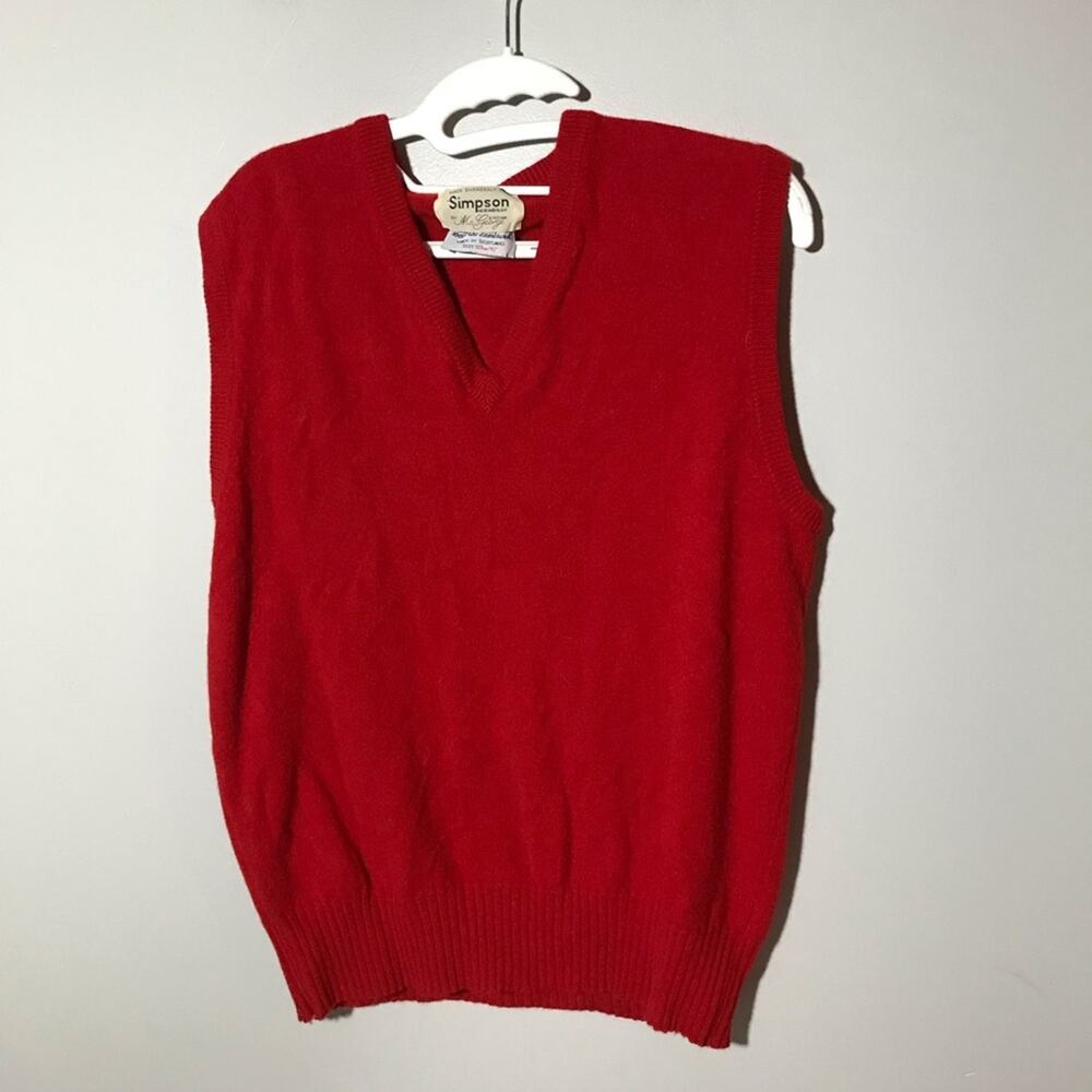 Vintage made in Scotland pure lambswool v neck red sweater vest size 42” classic